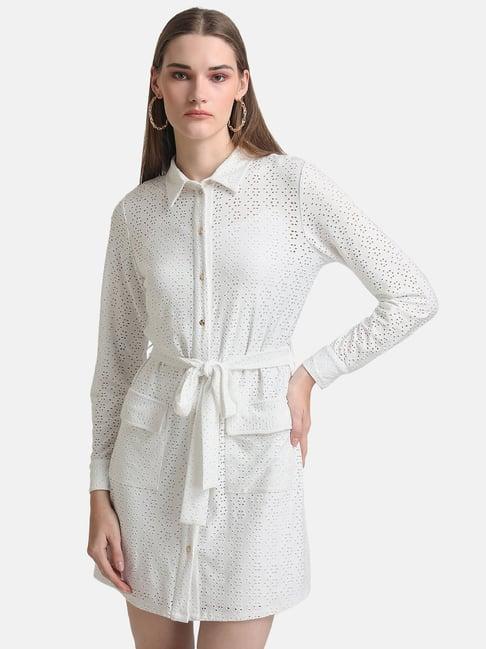 kazo white cut work shirt dress