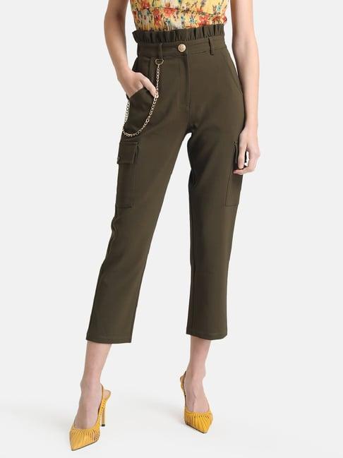 kazo olive regular fit elasticated crop pants