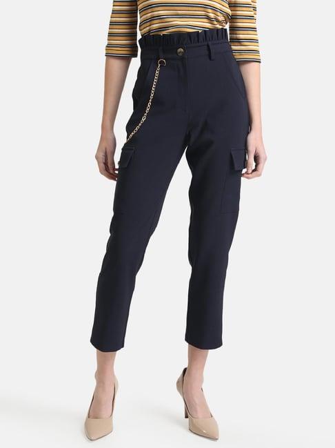 kazo navy regular fit elasticated crop pants