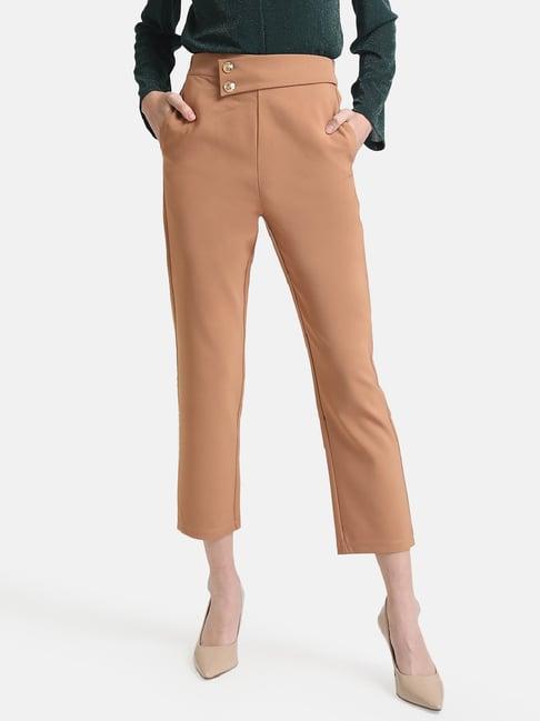 kazo brown regular fit elasticated crop pants