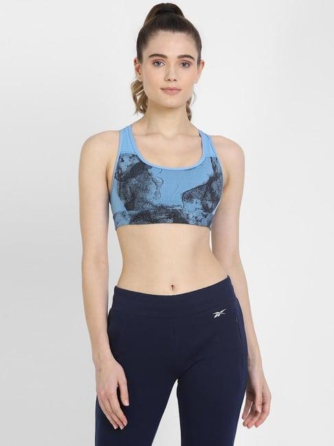 reebok blue printed sports bra