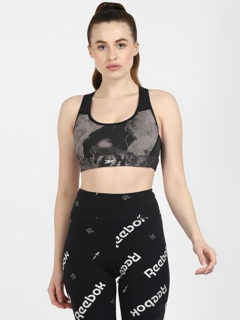 reebok black printed sports bra