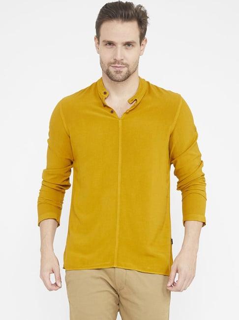 identiti mustard tapered fit short kurta