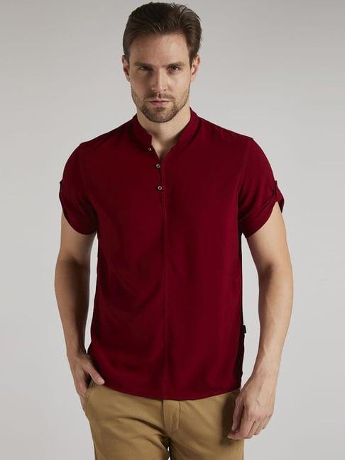 identiti maroon tapered fit short kurta