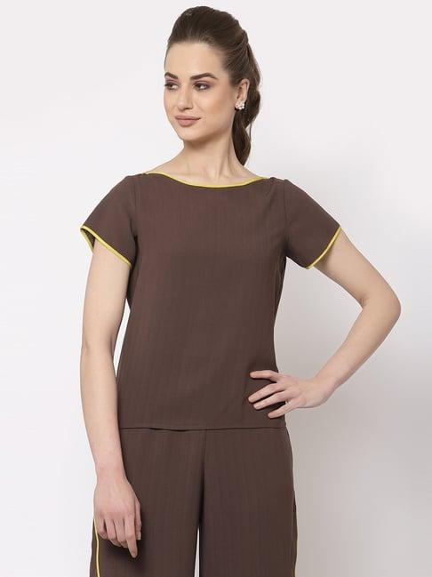 office & you brown boat neck top