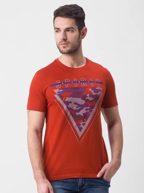 globus dark red printed t-shirt