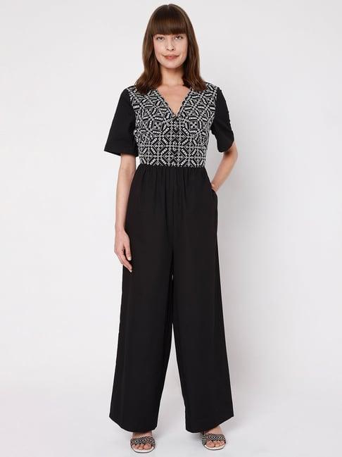 vero moda black printed jumpsuit