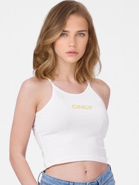 only white logo printed crop top