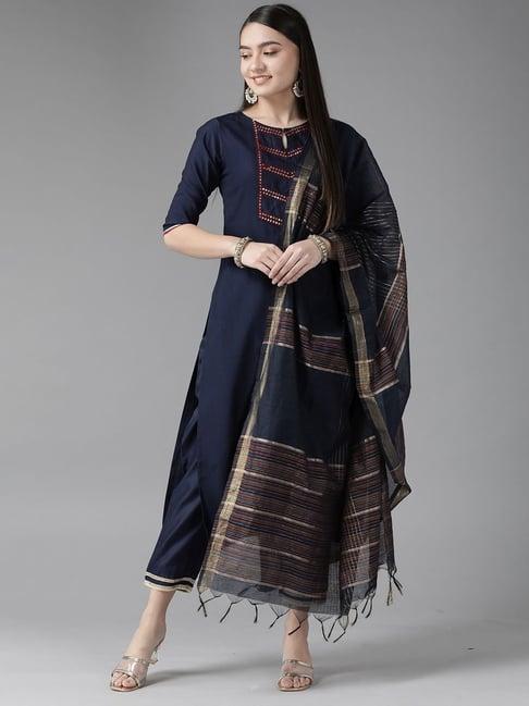 indo era navy striped dupatta