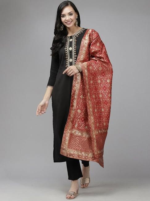 indo era red woven pattern dupatta