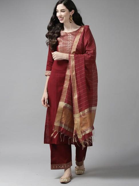 indo era red woven pattern dupatta