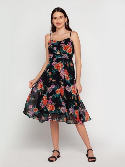 zink london black floral print dress