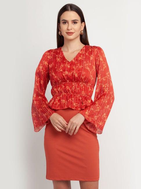 zink london orange floral print top