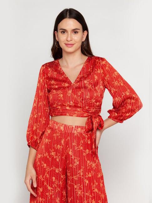 zink london orange floral print crop top