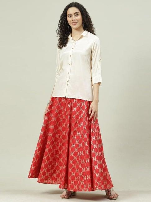 rangriti red regular fit shirt skirt set