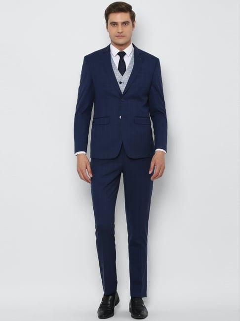 louis philippe gods & kings navy slim fit checks three piece suit