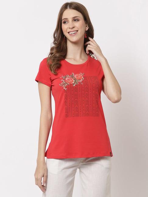 juelle red printed crew t-shirt