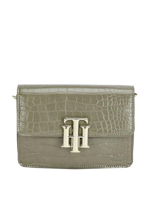 tommy hilfiger katelyn plus green textured small sling handbag