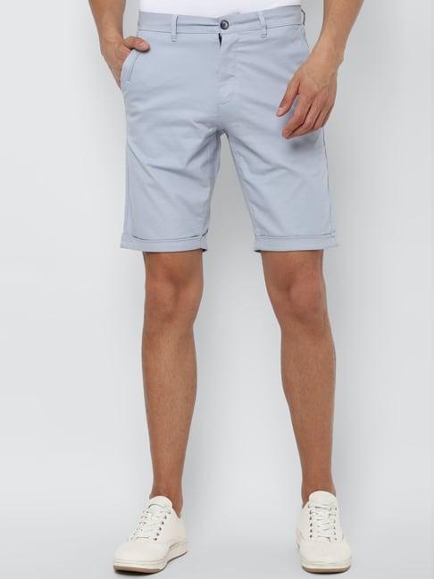 louis philippe blue cotton slim fit shorts