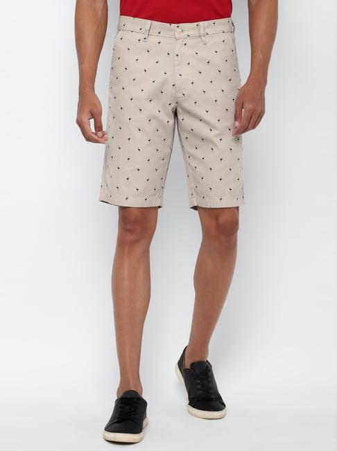 allen solly beige cotton slim fit printed shorts