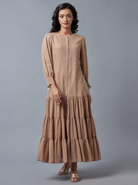 wishful by w dusty pink embellished flared kurta