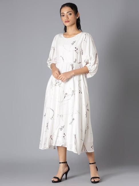 w white floral print flared kurta