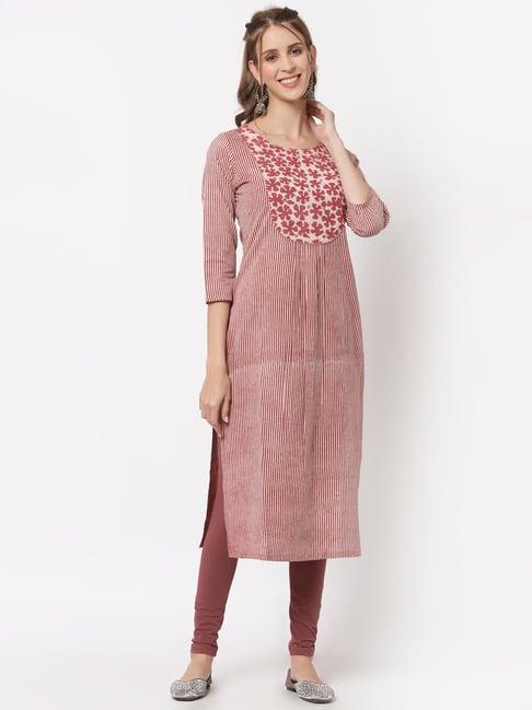 kami kubi maroon striped straight kurta