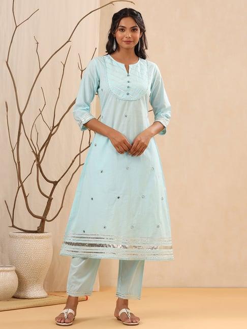 juniper sky blue embellished kurta pant set