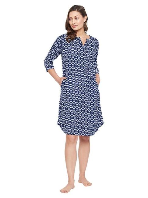 hypernation dark blue printed night dress