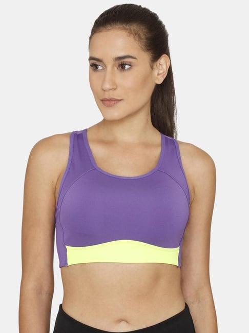 zelocity by zivame purple color blocked sports bra