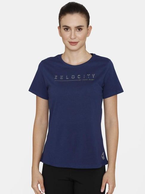 zelocity by zivame navy graphic print sports t-shirt