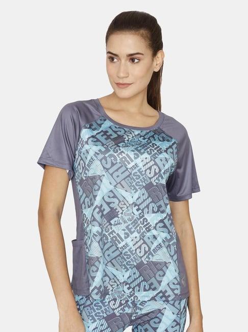 zelocity by zivame light blue printed sports t-shirt