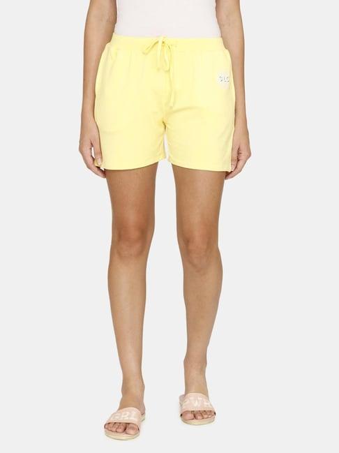 zivame yellow graphic print night shorts