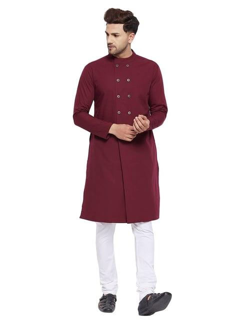 hypernation maroon mandarin collar kurta