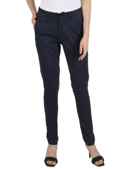 monte carlo navy slim fit flat front trousers