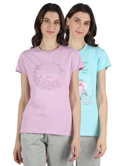 monte carlo blue & lilac printed cotton crew t-shirt - pack of 2