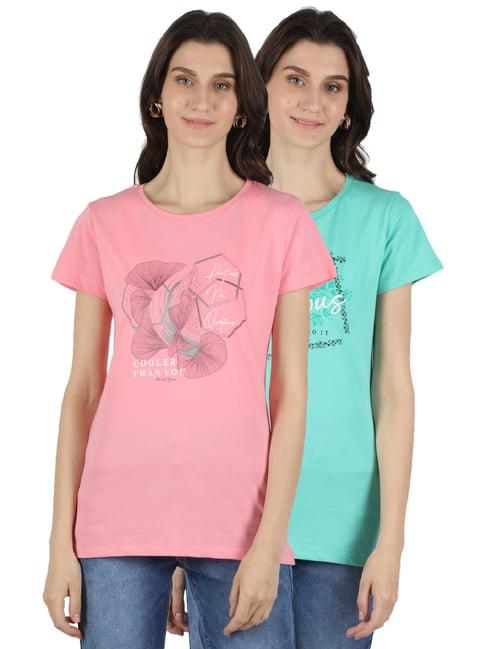 monte carlo pink & turquoise printed cotton t-shirt - pack of 2