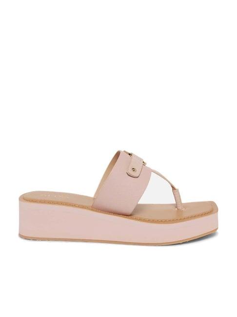 aldo women's nude pink t-strap wedges