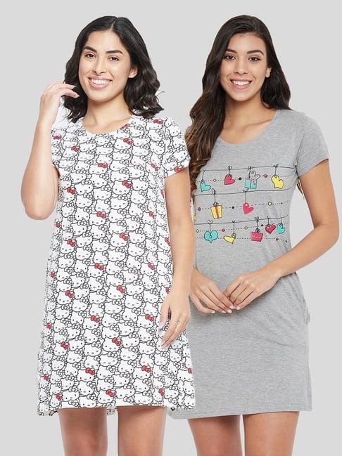 clovia multicolor printed night dress (pack of 2)