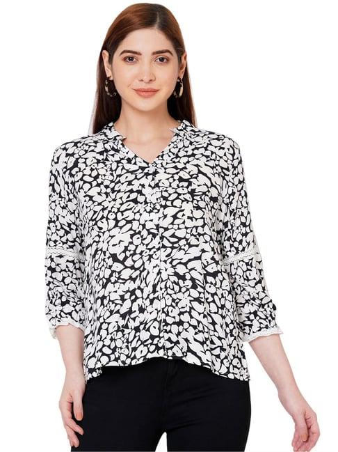 109 f black printed band neck top