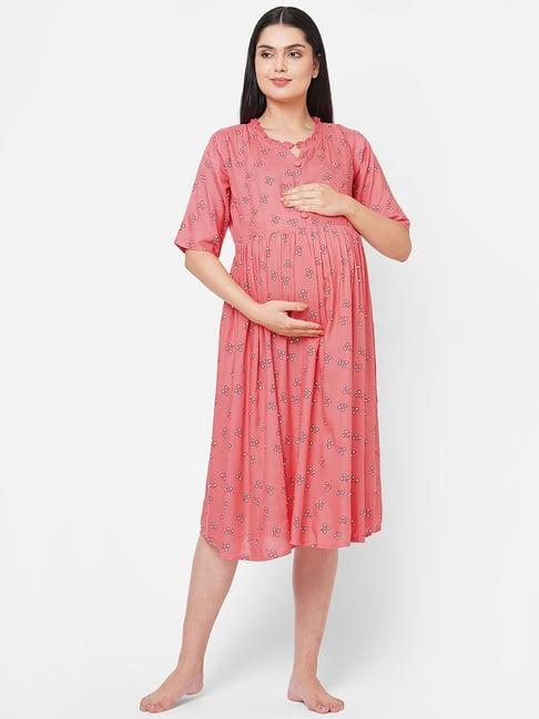 sweet dreams pink & white printed maternity night  dress