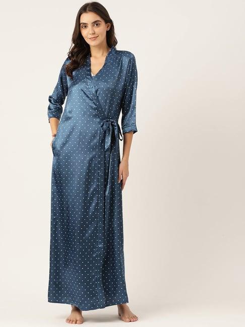 sweet dreams navy printed nighty with robe