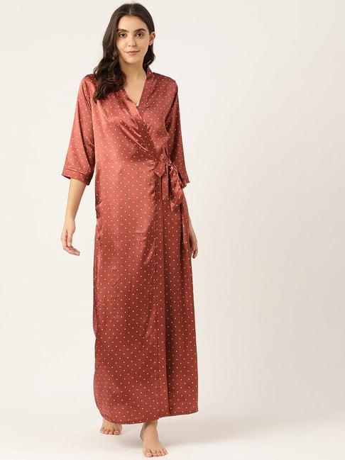 sweet dreams rust printed nighty with robe