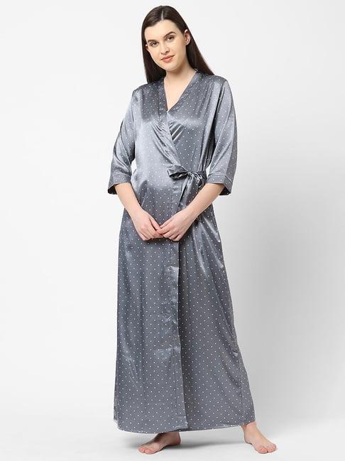 sweet dreams grey printed nighty with robe