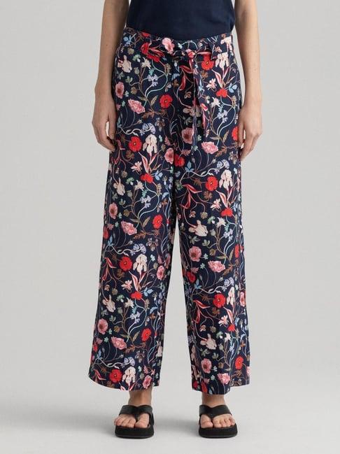 gant navy floral print trousers