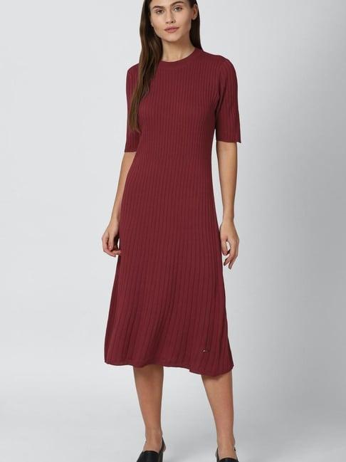 van heusen maroon self print dress