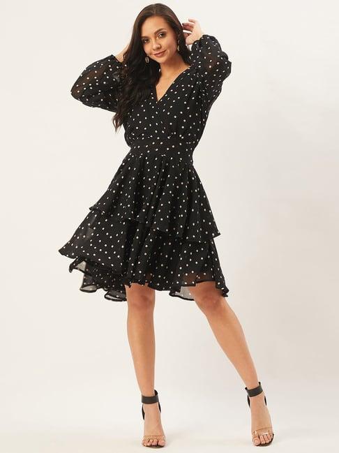 anvi be yourself black polka dots a-line dress