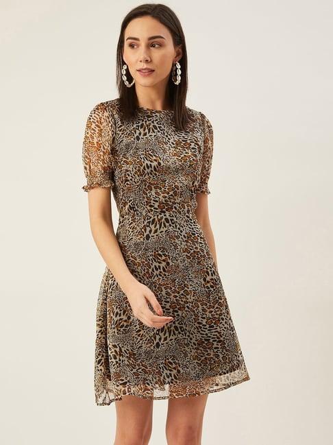 anvi be yourself brown animal printed shift dress