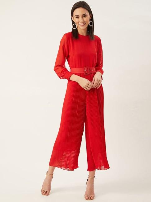 anvi be yourself red striped jumpsuit with belt