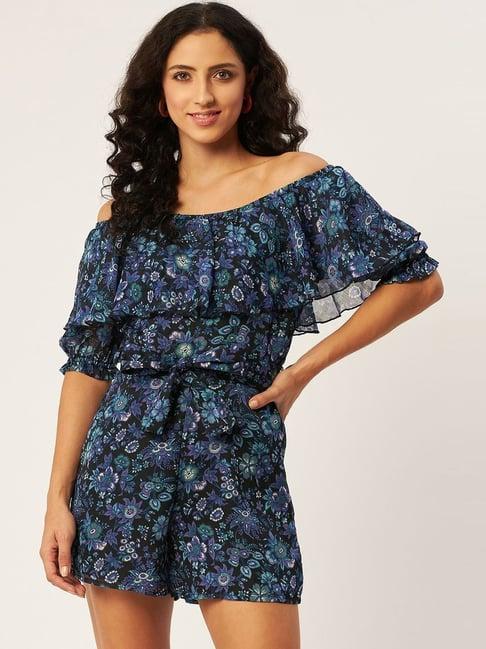 anvi be yourself blue floral print jumpsuit